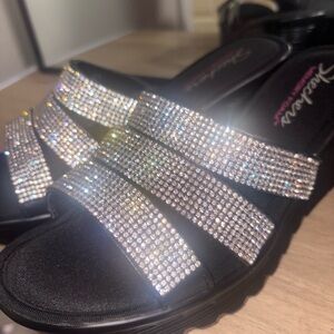 Skechers Black Sandals with Silver Sparkle